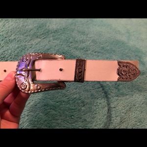 Vintage White High Waisted Metal Brocade Belt